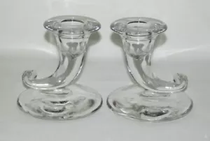 Viking Glass Co. NO.653 Crystal Pair of Cornucopia Candle Holders - Picture 1 of 2