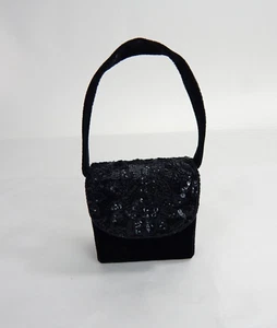 Black Mini Hand Evening Purse/Clutch with Sequins and Shoulder Strap - Picture 1 of 7