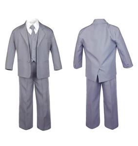 5pc Baby Toddler Infant Boy Teen Formal Party Event Suit Tux Medium Gray Sm-20 - Picture 1 of 2