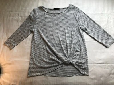 Gibson Brand 3/4 Length Sleeve Knit Top Blouse Size MP Color White-Grey Stripes - Image 1 of 4