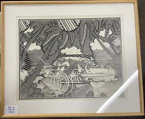 Walter Rutkowski. Chevy on the Levee. Grafito sobre papel 1977. Enmarcado bajo plexi - Imagen 1 de 1