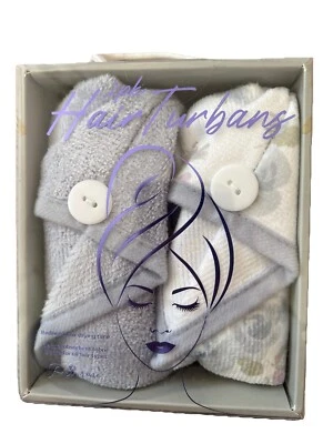 Set 2 Pk Hair Towel Drying Turbans Lilac & White Floral By Primrose - Image 1 of 4