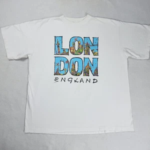 London England Grafik T-Shirt Herren Gr. Large Weiß Kurzarm Vintage Tee - Bild 1 von 10
