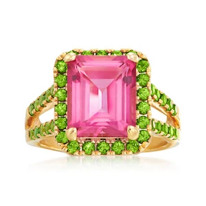 Ross-Simons Pnk Topaz & Chrome Diopside Rng in 18k Gold Plate - Picture 1 of 4