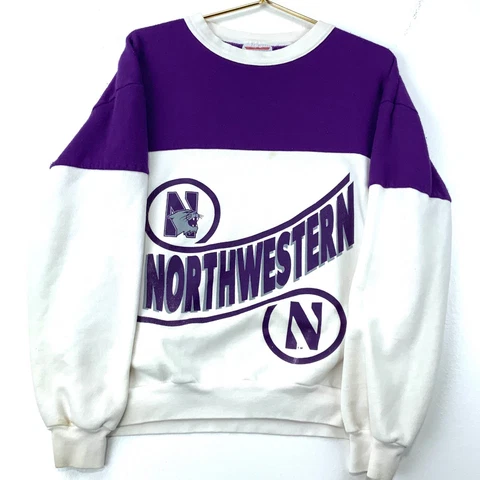 Vintage Northwestern Wildcats Crewneck Sweatshirt Size Large White Ncaa Cover