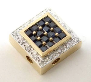 DIAMOND SAPPHIRE SLIDER KLEIN SLIDE CHARM 14K NEW - Picture 1 of 2