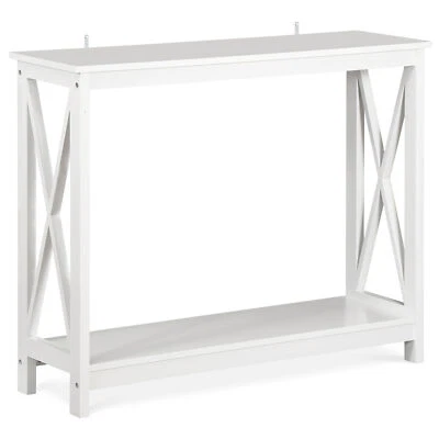 39'' Entryway Table X-Design Console Table with Shelf Living Room Home White  - Image 1 of 4