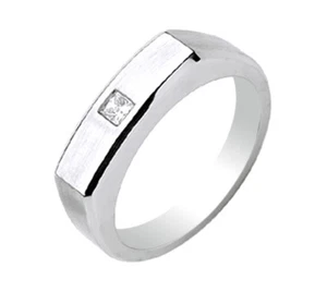 Men's Ring Princess Cut Diamond Ring 0.20 Carat 18k Solid White Gold - Picture 1 of 1