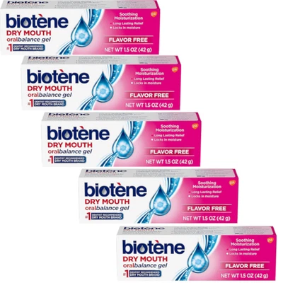 Gel hidratante Biotene boca seca sin sabor 1,5 oz (paquete de 5) Foto 1 de 4
