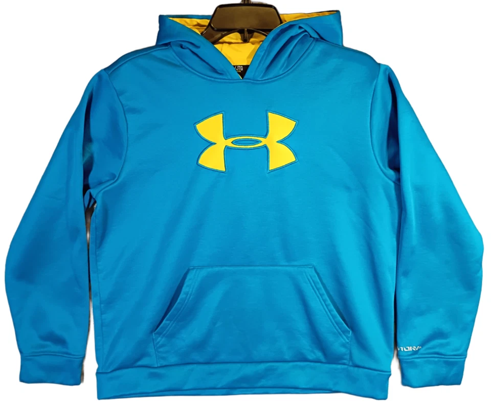 Under Armour Storm Youth XL Azul/Amarillo Polar Logo Pullover Sudadera con Capucha Calce Suelto Foto 1 de 4