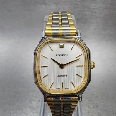 Technos Tank Watch Women 21mm White Dial Two Tone Rectangle New Battery - Image 1 of 4