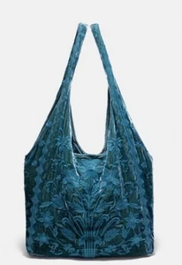JOHNNY WAS Embroidered Velvet Slouchy Large Tote Bag Peacock Blue NWT $378 - Picture 1 of 4