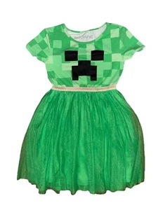 Minecraft Girls S (6) Green Creeper Mesh A Line Dress - Picture 1 of 3