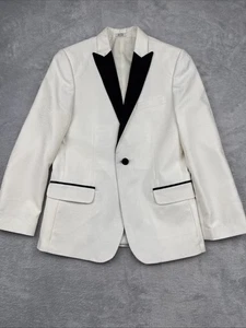 Calvin Klein Tuxedo Jacket Boys 12 White Formal Blazer Kids Wedding Suit Texture - Picture 1 of 12