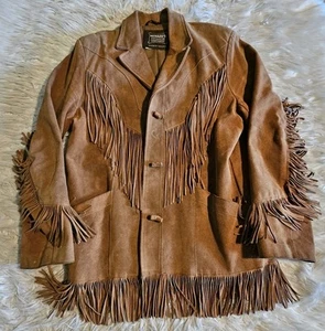 Vintage Western Wildleder Lederjacke Herren LARGE Fransen Cowboy Native 70er 80er - Bild 1 von 6