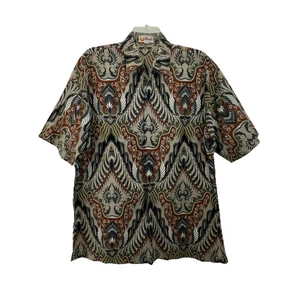 Sunan Batik Hemd mit versteckten Knöpfen Herren große Kurzarm Taschen beige bunt - Bild 1 von 8