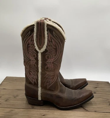 Дамы коричневый Western Ariat шерпа с подкладкой ковбойские сапоги розовый размер 9,5 B - Изображение 1 из 4