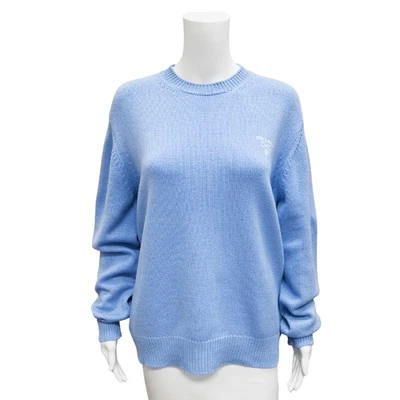 PRADA | Light Blue Embroidered-Logo Knit Sweater Size 42 - Image 1 of 4