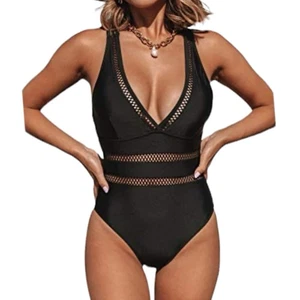 Beachsissi One Piece Swim Suit Womens Medium Black Cut Out High Waist Beach - Bild 1 von 2