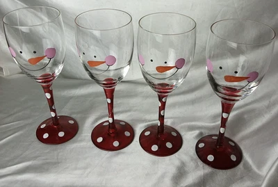 НАБОР ИЗ 4 БОКАЛОВ ВИНА РУЧНОЙ РОСПИСИ СНЕГОВИК - Изображение 1 из 4