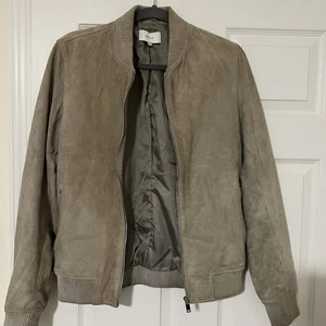 Reiss Goat Suede Leather Mens XS Bomber Jacket Beige Zip Up - Picture 1 of 11