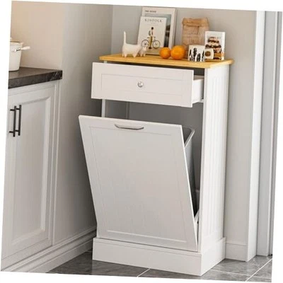 Наклонный мусорный шкаф 10 галлонов, модернизированный деревянный отдельно стоящий мусор белый - Изображение 1 из 4