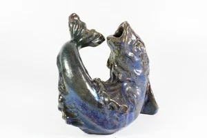 Vaso pesce West Country Art Nouveau rame cobalto lucentezza ceramica primi '900 - Foto 1 di 10
