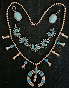 Vintage Signed Faux Turquoise Jewlelry Set Squash Blossom Sancrest Arthur Pepper - Picture 1 of 7
