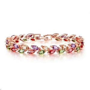 European Style Rainbow Mulit-Color Peridot Amethyst rose gold Plated bracelets - Picture 1 of 10