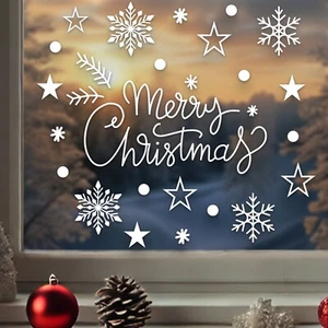 Weihnachten Fensterbild Merry Christmas Aufkleber Schneeflocke Sterne Schnee - Bild 1 von 4