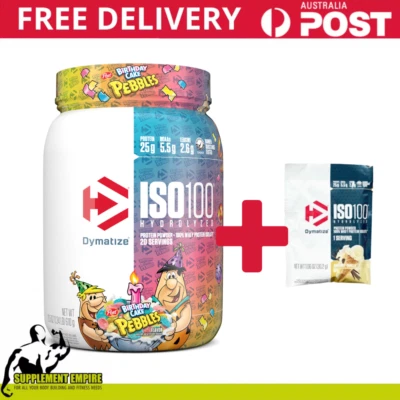 Dymatize Iso 100 Hydrolyzed Whey Protein Isolate Pebbles Birthday Cake 20 serve - image 1 of 4