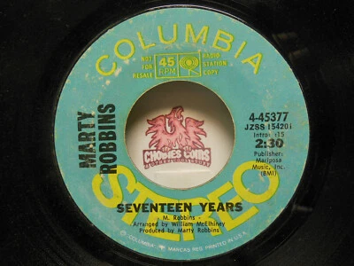Promo! Marty Robbins: The Chair / Seventeen Years, 45 RPM VG (I9) Foto 1 de 2