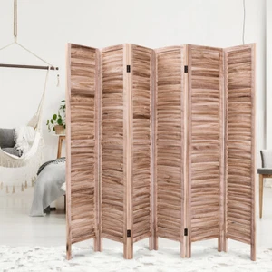 6 Panel Room Divider Classic Venetian Wooden Slat Furniture 67 in Tall Brown - Picture 1 of 6