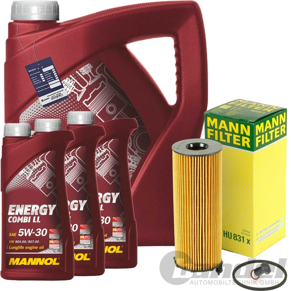 MANN-FILTER + MANNOL MANN ÖLFILTER+8L MANNOL 5w30 ÖL für AUDI A4 8E+A5 8T+A6 4F+A8 4E+Q7+VW TOUAREG