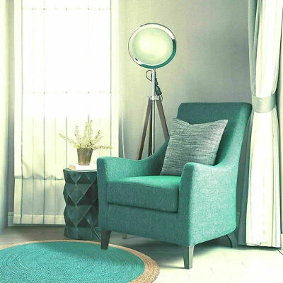 Round Jute Rug Turquoise + Beige Border Hand Braided Area Rug for Living Room - Image 1 of 4