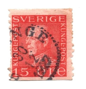 Estampilla usada de 15 orejas del rey Gustavo V de Suecia - SC: 168 (A1) - Imagen 1 de 1