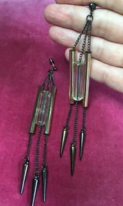 Unusual Lrg Modernist Vintage Dangle Drop Chain Metal Plastic Tube earrings 13cm - Picture 1 of 11