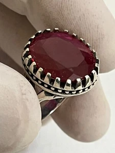 Exclusive Men Silver 925 Ring Natural France Ruby خاتم فضة ياقوت باريسي مترش - Picture 1 of 17