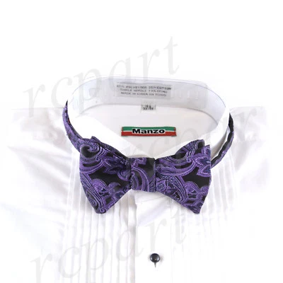 Nuevo Hombre Auto Corbata Estilo Libre Pajarita Paisley Poli Tejido Formal Negro Púrpura 569E Foto 1 de 3