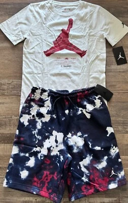 NWT Nike Jordan Boys YLG Red/White/Navy Blue Fleece Shorts Set Large - Image 1 of 4