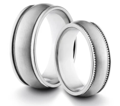 JUEGO DE DOS ANILLOS SUYA Y SUYA 8MM/6MM Titanio Mate Plata Ajuste Cómodo Foto 1 de 3