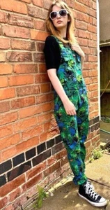 Womens Run & Fly Dungarees Jungle Cat Print Retro stretch cotton Kawaii kitty - Picture 1 of 10