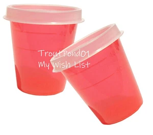 TUPPERWARE Midgets Mini Schüsseln 2 Unzen Set 2 Gewürzbecher rot mit transparenten Deckeln Neu - Bild 1 von 3