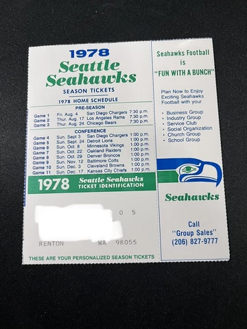 1978 - SEATTLE SEAHAWKS - Season Ticket Holders Schedule - 3rd Season - RARE Cover