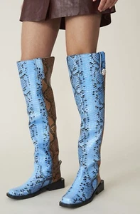 GANNI snakeprink knee-high boots two tones blue brown sz 39 US 9 - Picture 1 of 17