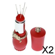2X Lipstick Design Needles Pin Cushion Holder with 5pcs Sewing Needles Red