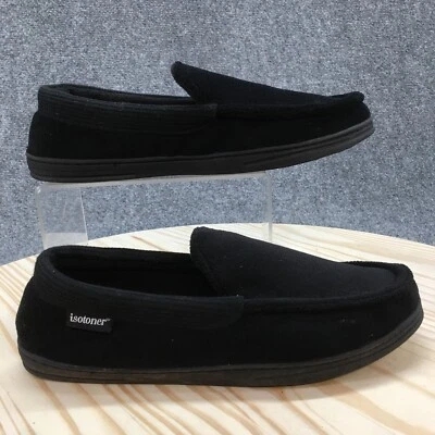 Zapatillas Isotoner Para Hombre 8-9 Microterry Y Waffle Travis Sin Cordones Mocasín Negro Foto 1 de 4
