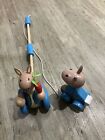 Peter rabbit x2 wooden toys pull/push walkers VGC Toddler Beatrix Potter 
