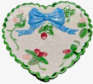 Vintage Haldon Group Keramik blaues Band Schleife Korbgeflecht Herz Schale Teller 1986 - Bild 1 von 2