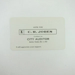 Political Campaign Election Card Greenville Ohio Auditor C.R. Jobes Vintage 1933 - Picture 1 of 12